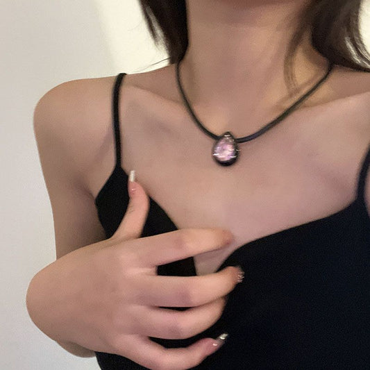 Leather Strap Necklace with Drops