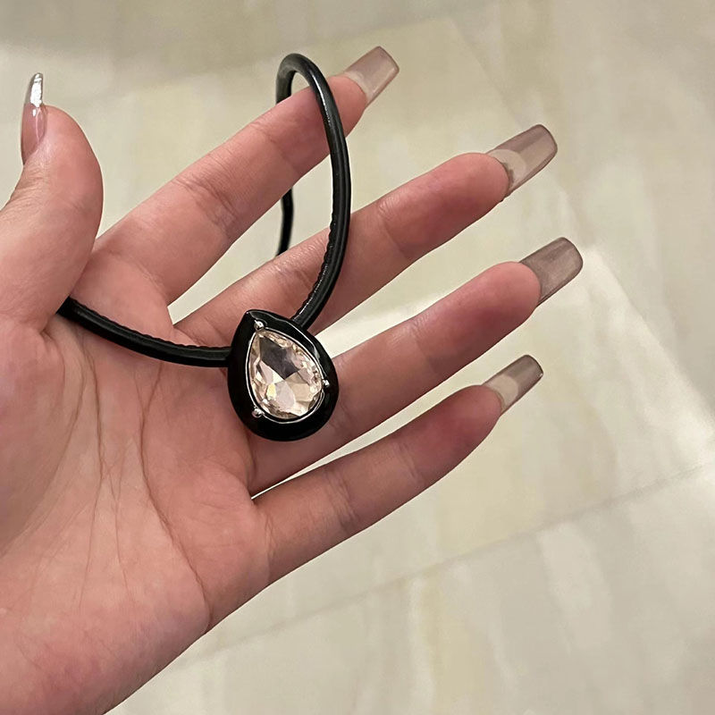 Leather Strap Necklace with Drops