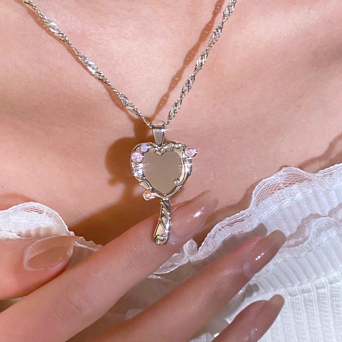 Diamond Castle mirror necklace
